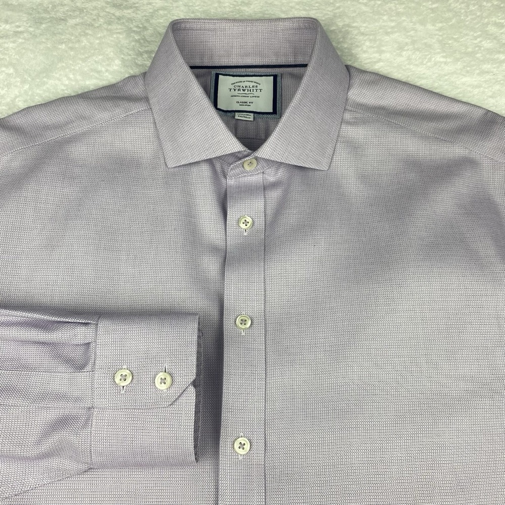 Charles Tyrwhitt Dress Shirt Mens 17.5-38 Lavender Classic Fit No Iron